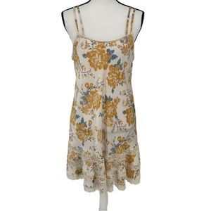 Intimately Free People, satin floral with lace trimmed mini slip dress nightgown